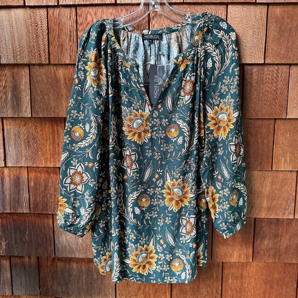 NWT Rachel Zoe Green & Gold Floral Print Peasant Blouse in Women's 2X - Picture 1 of 9